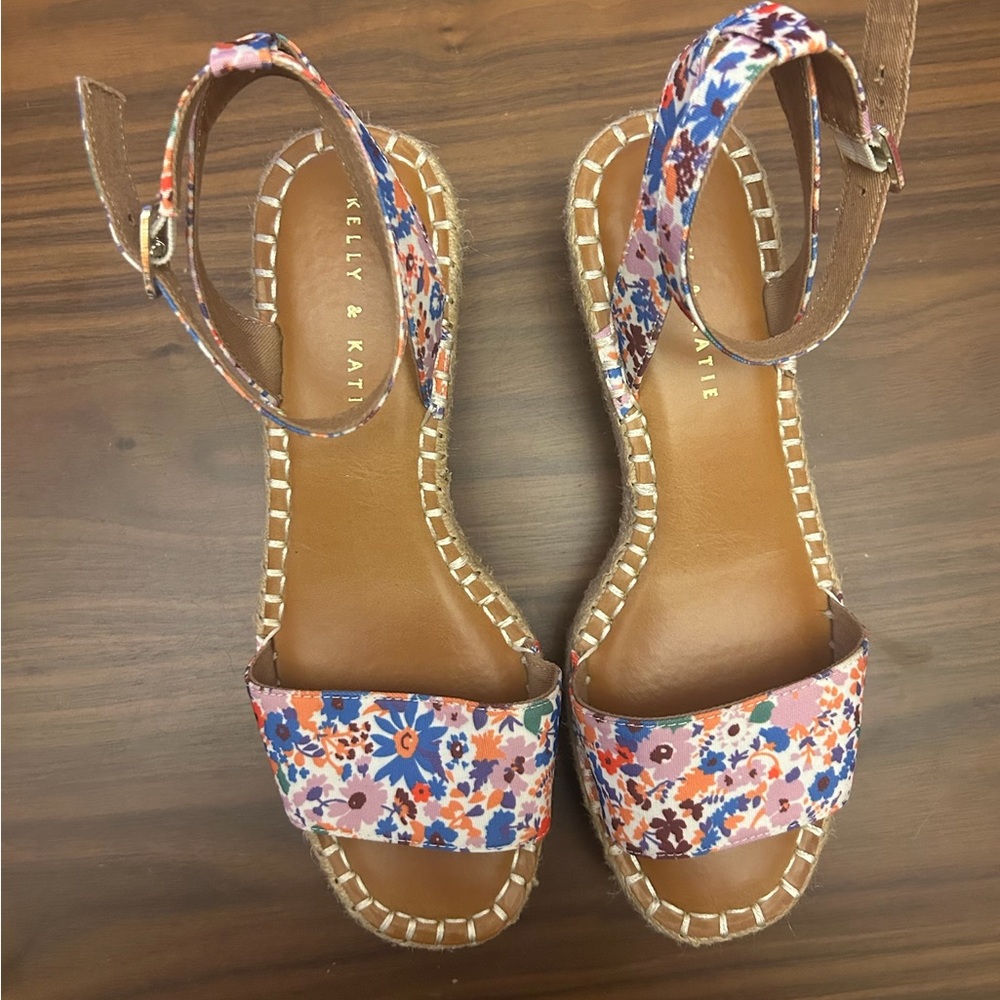 Kelly & Katie Faydrena Floral Espadrille Wedge Sandals Open Toe Multi Womens 8 - Picture 3 of 7